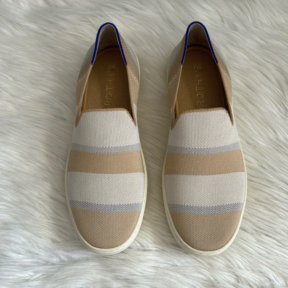 Rothy's Birch Stripe Neutral Slip-On Sneakers Size 10 - Picture 1 of 13